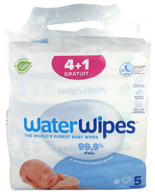 Image Waterwipes lingettes pour bébé - Lot de 4 + 1 gratuit